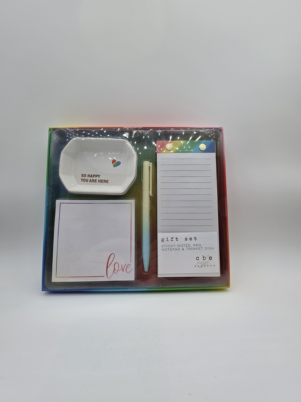 Cbe Paper Co. Pastel Rainbow Gift Set – Mint Pen, Notepads & Trinket Dish